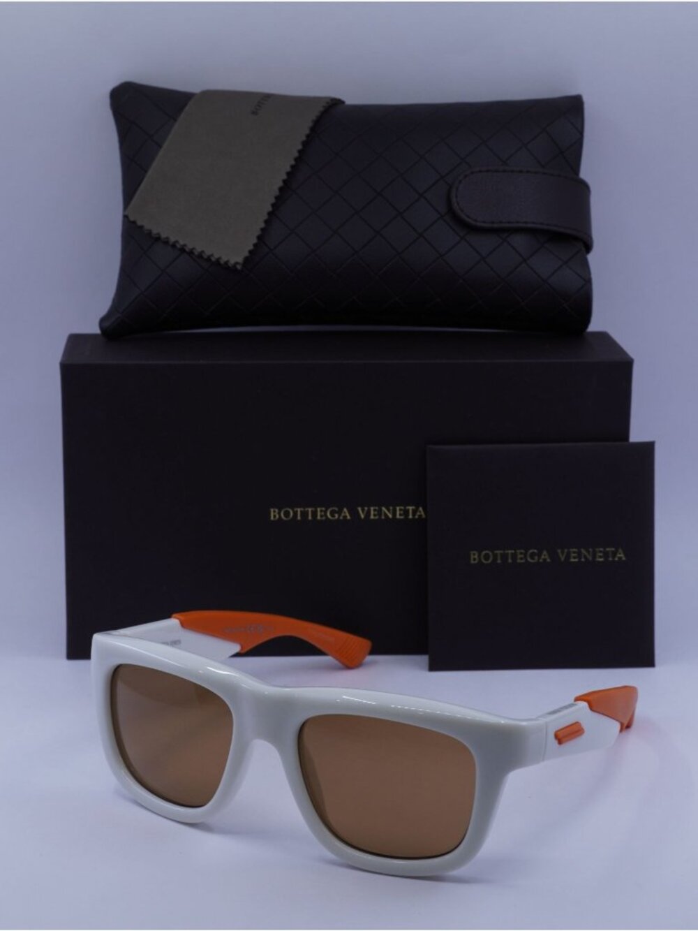 Bottega Veneta BV1233S 004 Square Sunglasses - Ivory/Orange / Brown